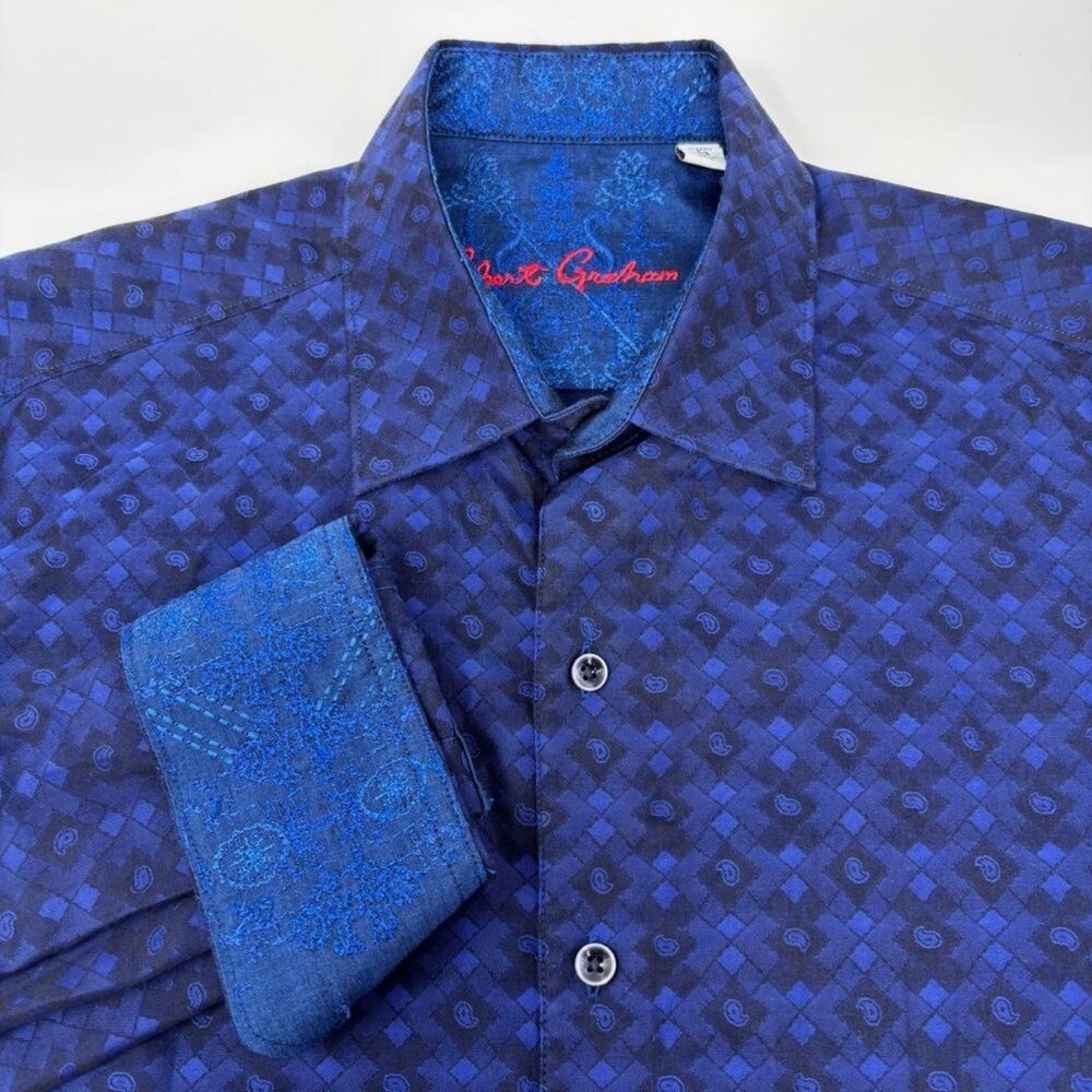 Robert Graham Navy and Royal Blue Geometric Shirt size Large
